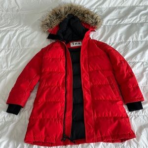 Aritzia TNA St. Anton (now Powder Parka) in Medium, Colour Catalina Red